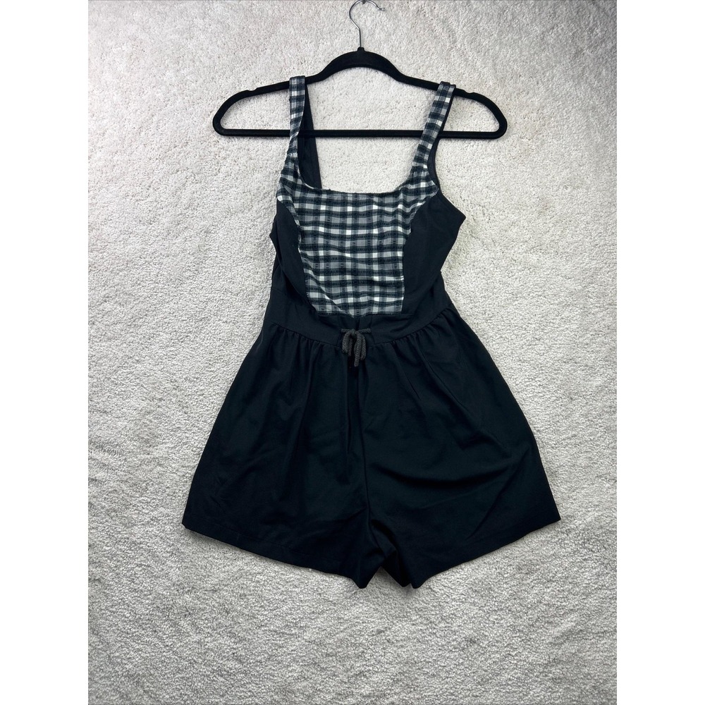 Westbound Beach Romper Womens 10 Black Plaid One Piece Swimsuit Cover Up USA